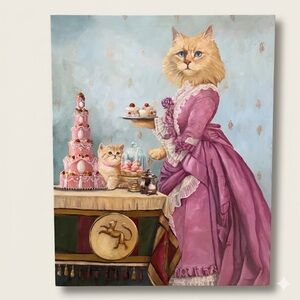 Carol Lew Woodland Tea Party Canvas 20x16 Whimsical Anthropomorphic Cat Wall Art
